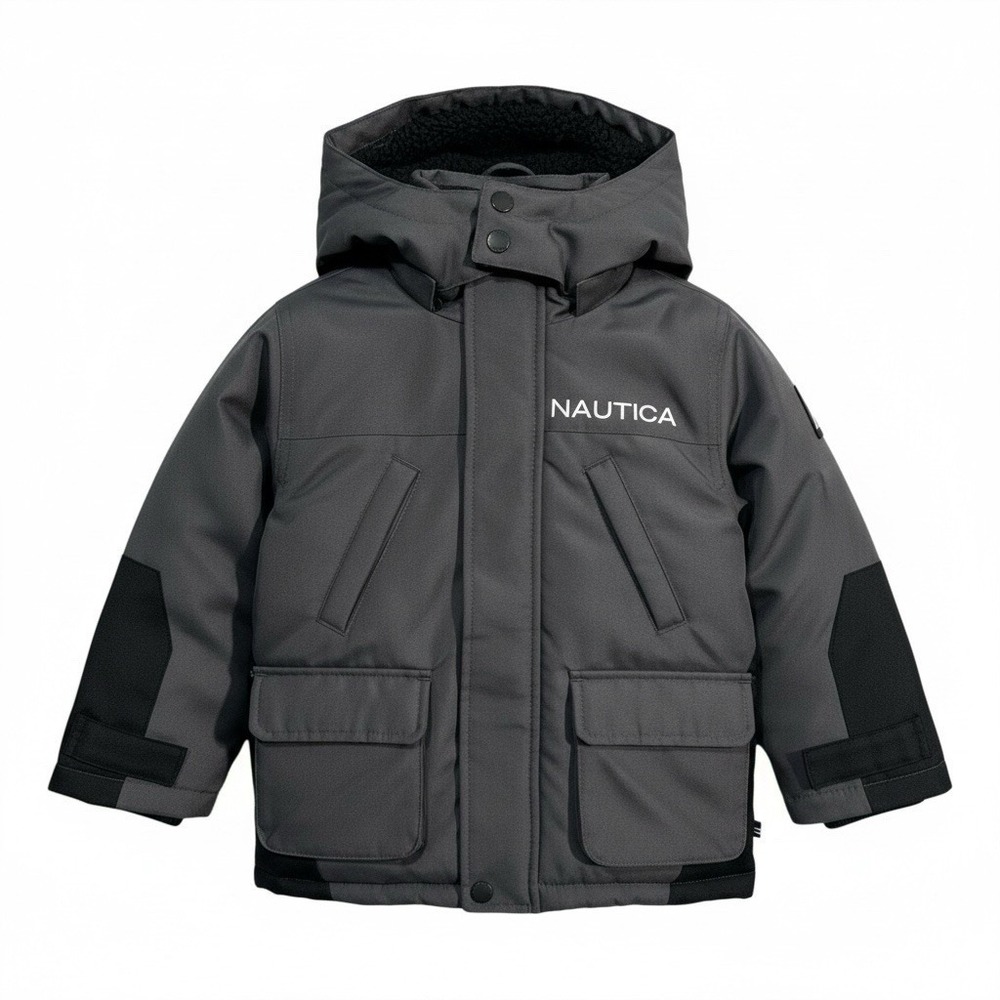 Nautica Toddler Boys Snorkel Snow Jacket Size 3T Gray Black Water Resistant Coat
